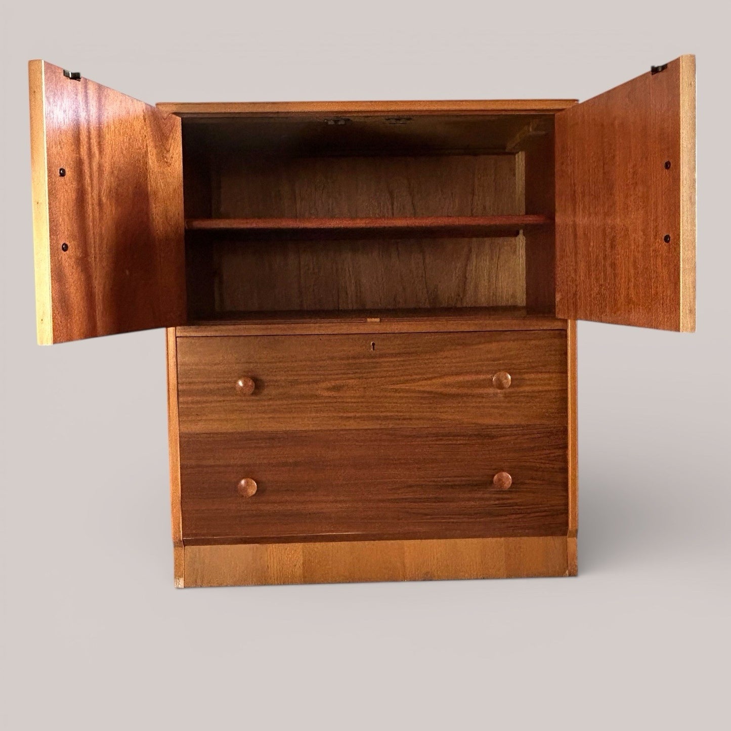 Golden Key walnut storage cabinet, mid-century
