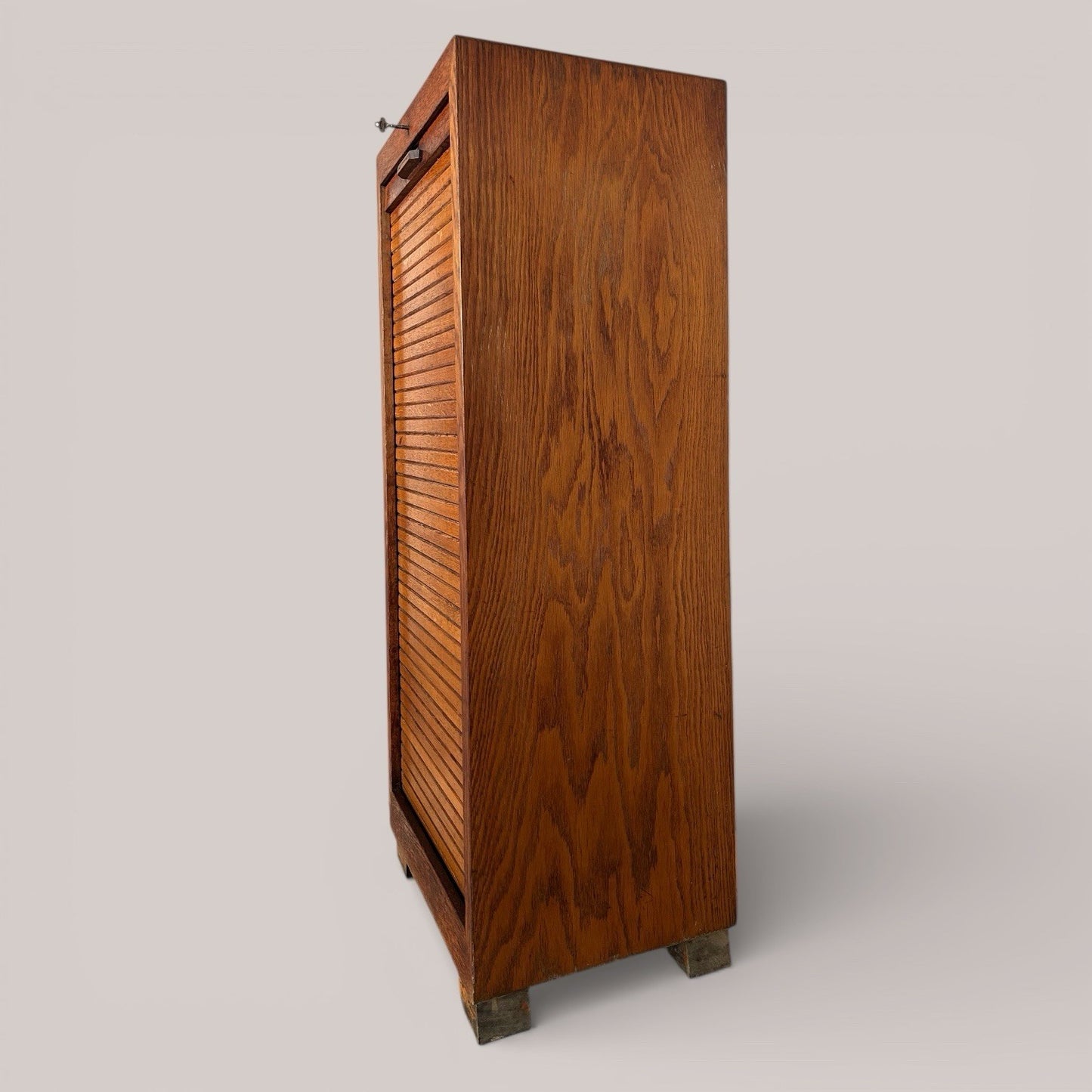Antique oak tambour filing cabinet / linen cupboard