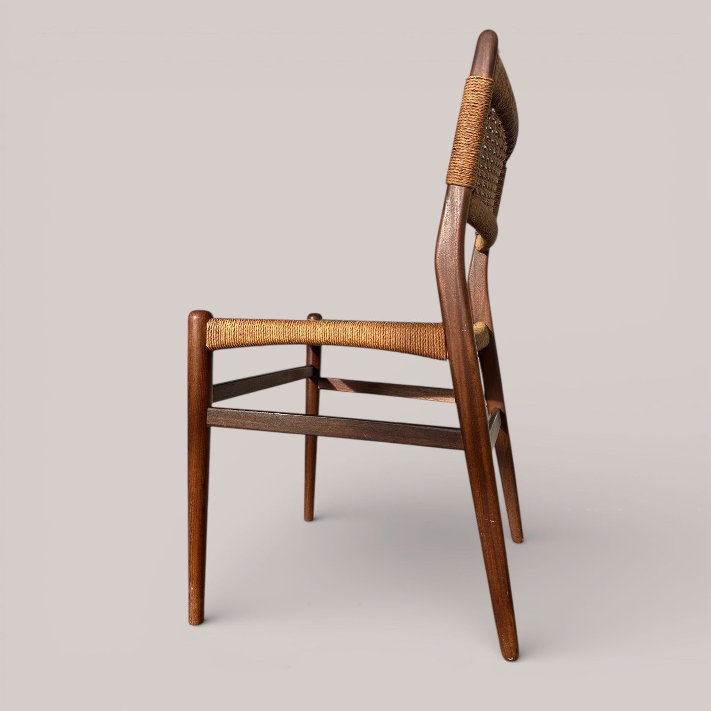 Set of 4 Danish Teak & Cord Dining Chairs