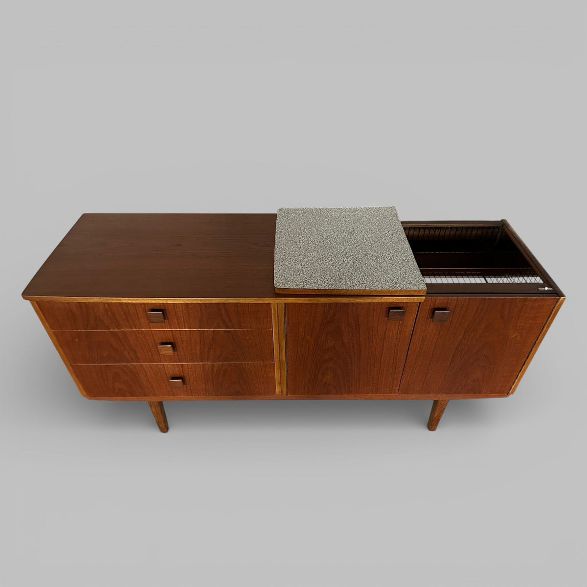Mid Century Teak Sideboard with Drinks Cabinet – Flip Top Cocktail Bar