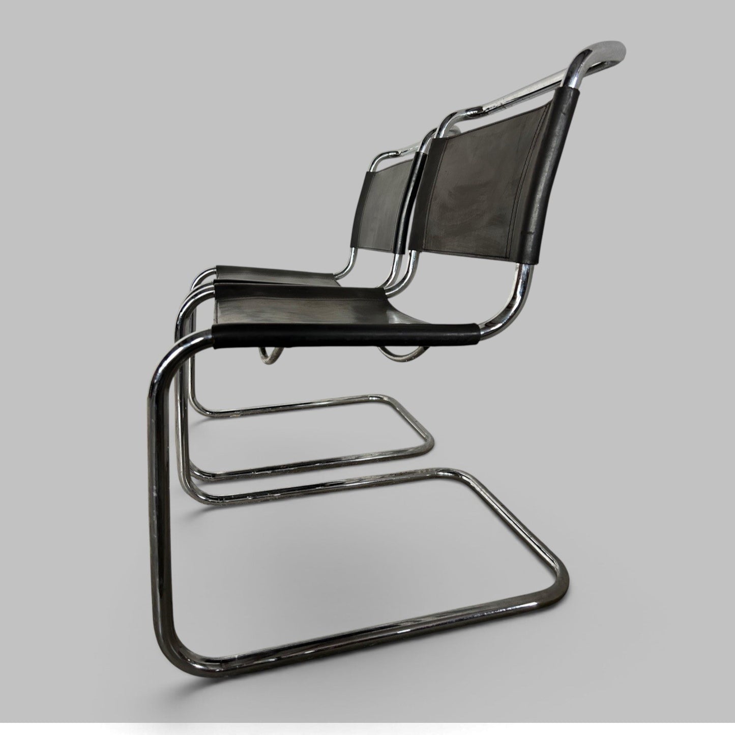 Pair of Italian Black Leather & Chrome Cantilever Chairs