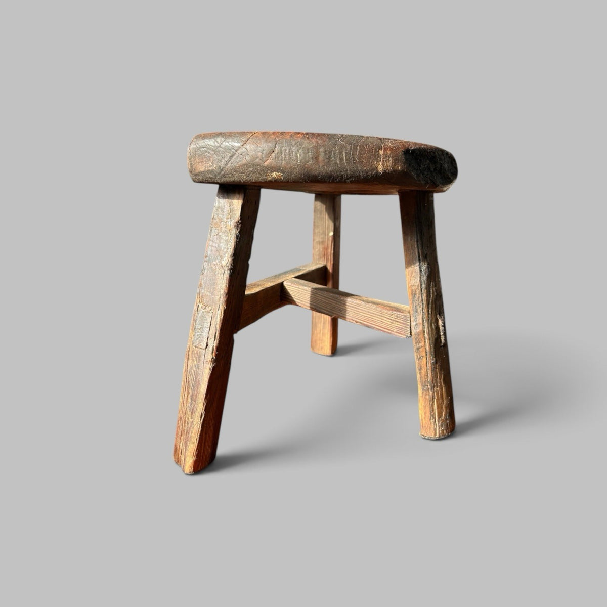 Rustic Elm Half Moon Stool