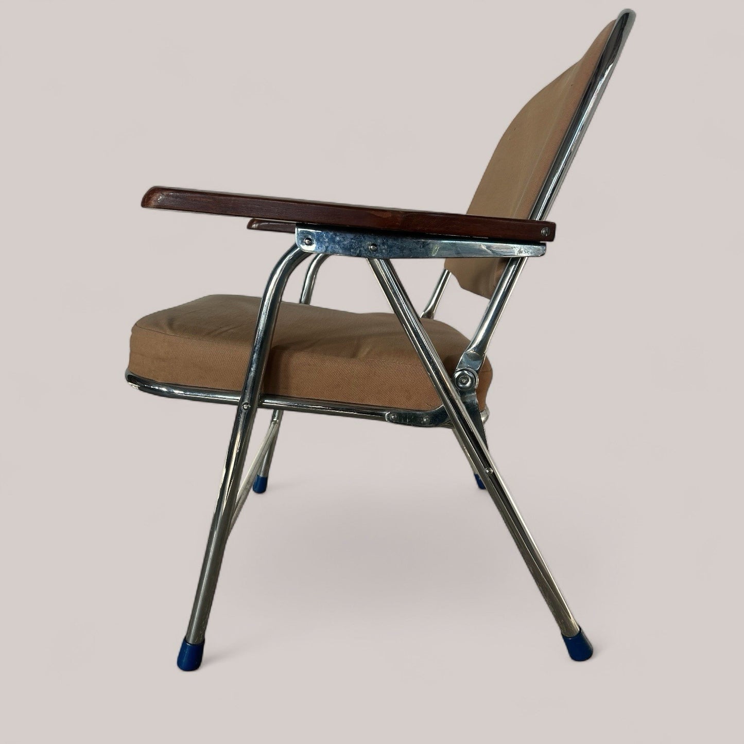 1970s Folding Chrome & Wood Armchair