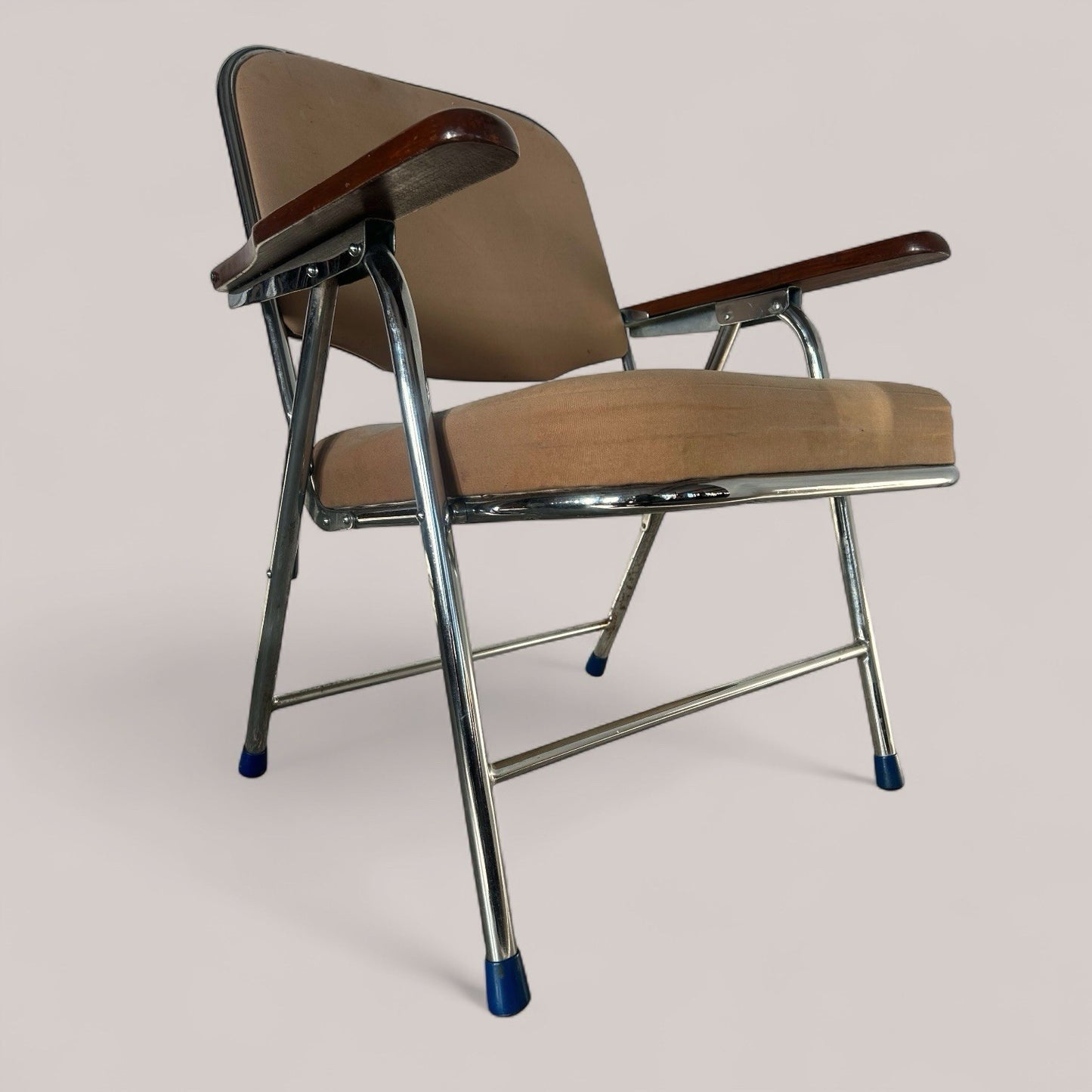 1970s Folding Chrome & Wood Armchair