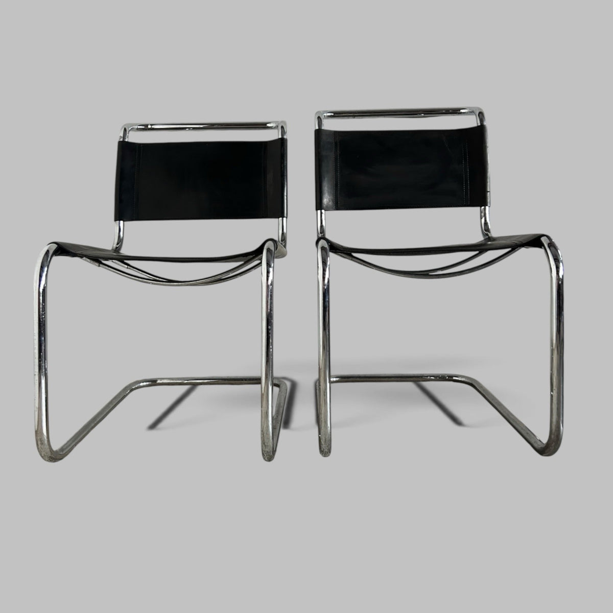 Pair of Italian Black Leather & Chrome Cantilever Chairs