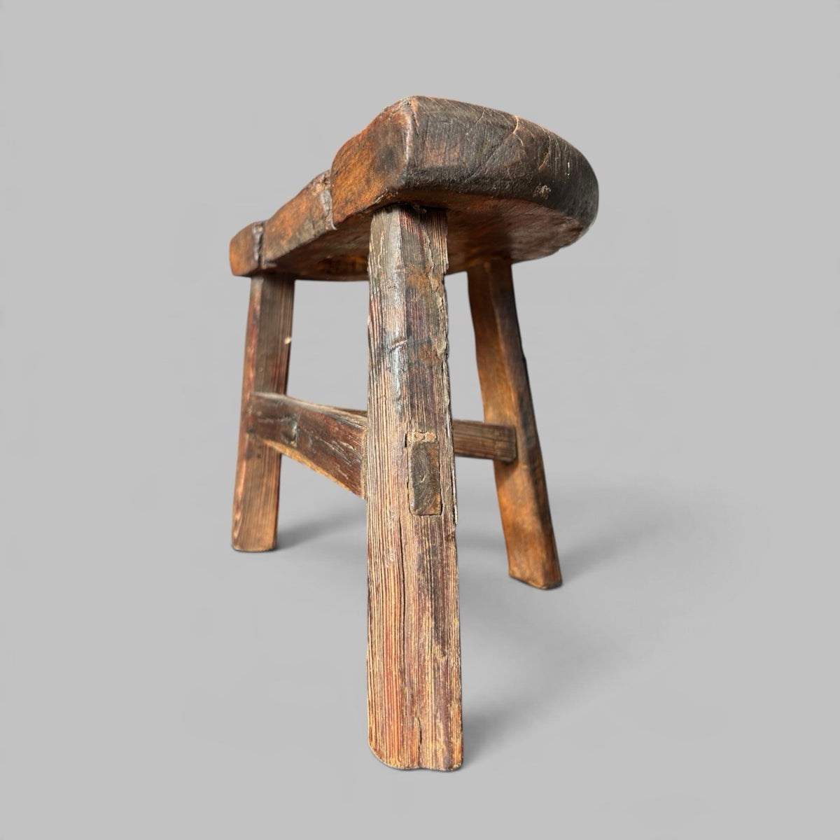 Rustic Elm Half Moon Stool