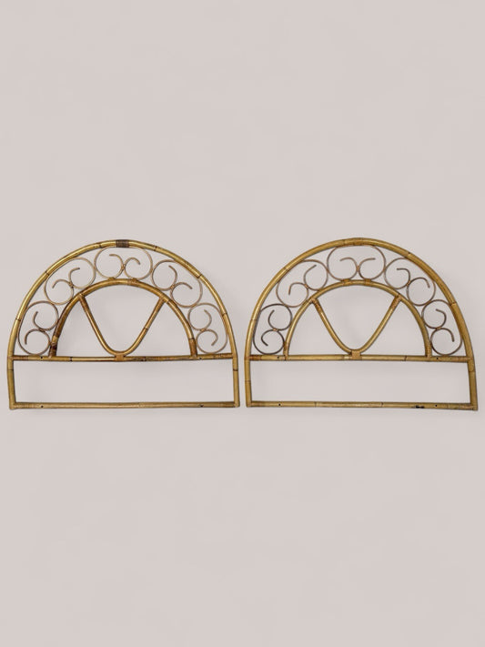 Pair of Vintage peacock style Bamboo bed heads. boho tiki