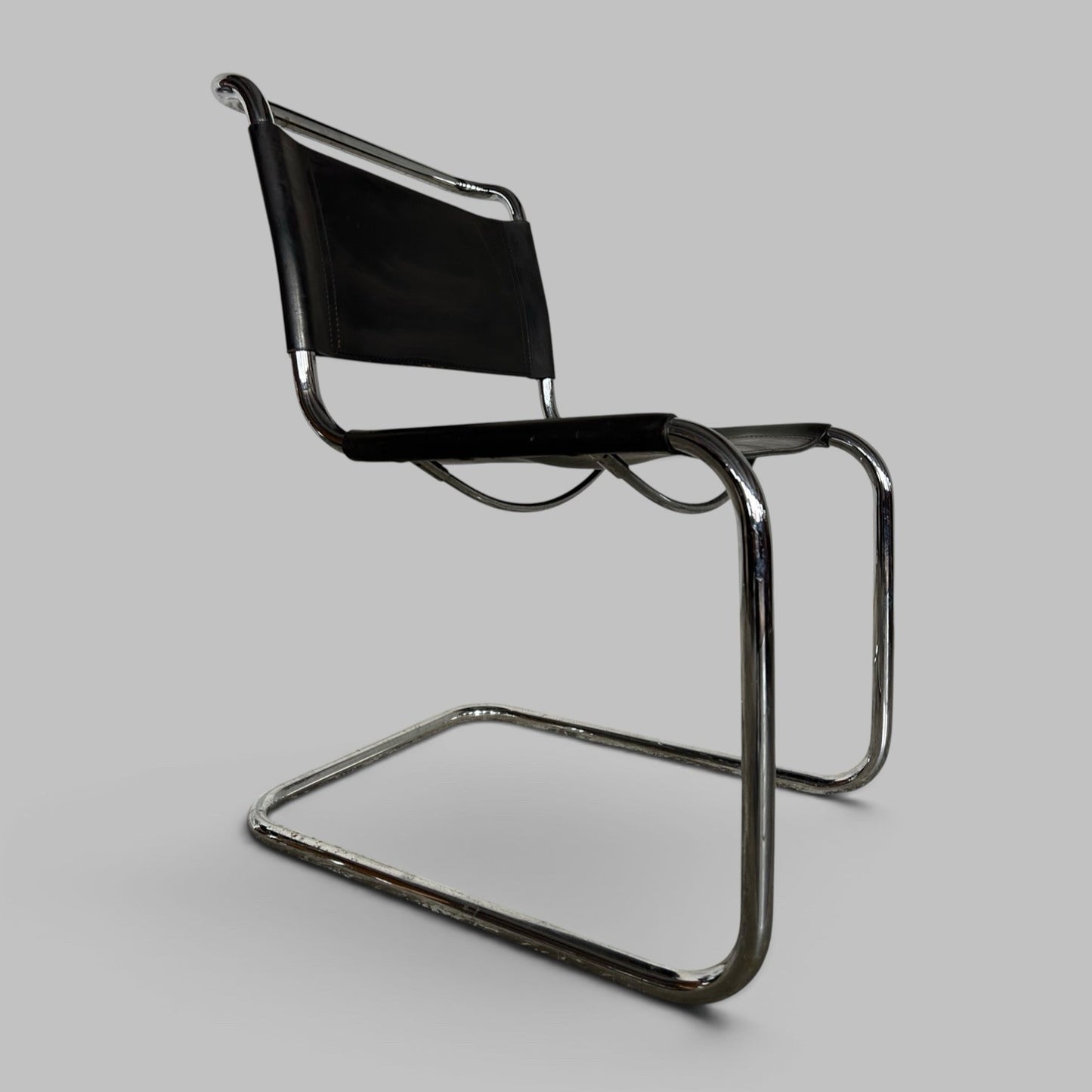 Pair of Italian Black Leather & Chrome Cantilever Chairs
