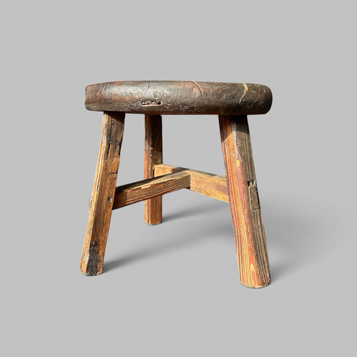 Rustic Elm Half Moon Stool
