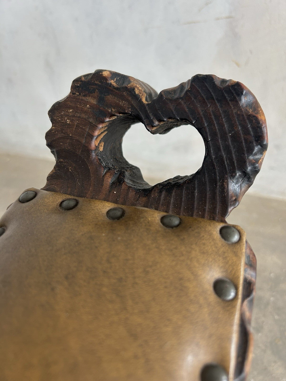 Retro Vintage Spanish Brutalist Wood Carved Birthing Chair - Tripod Seat