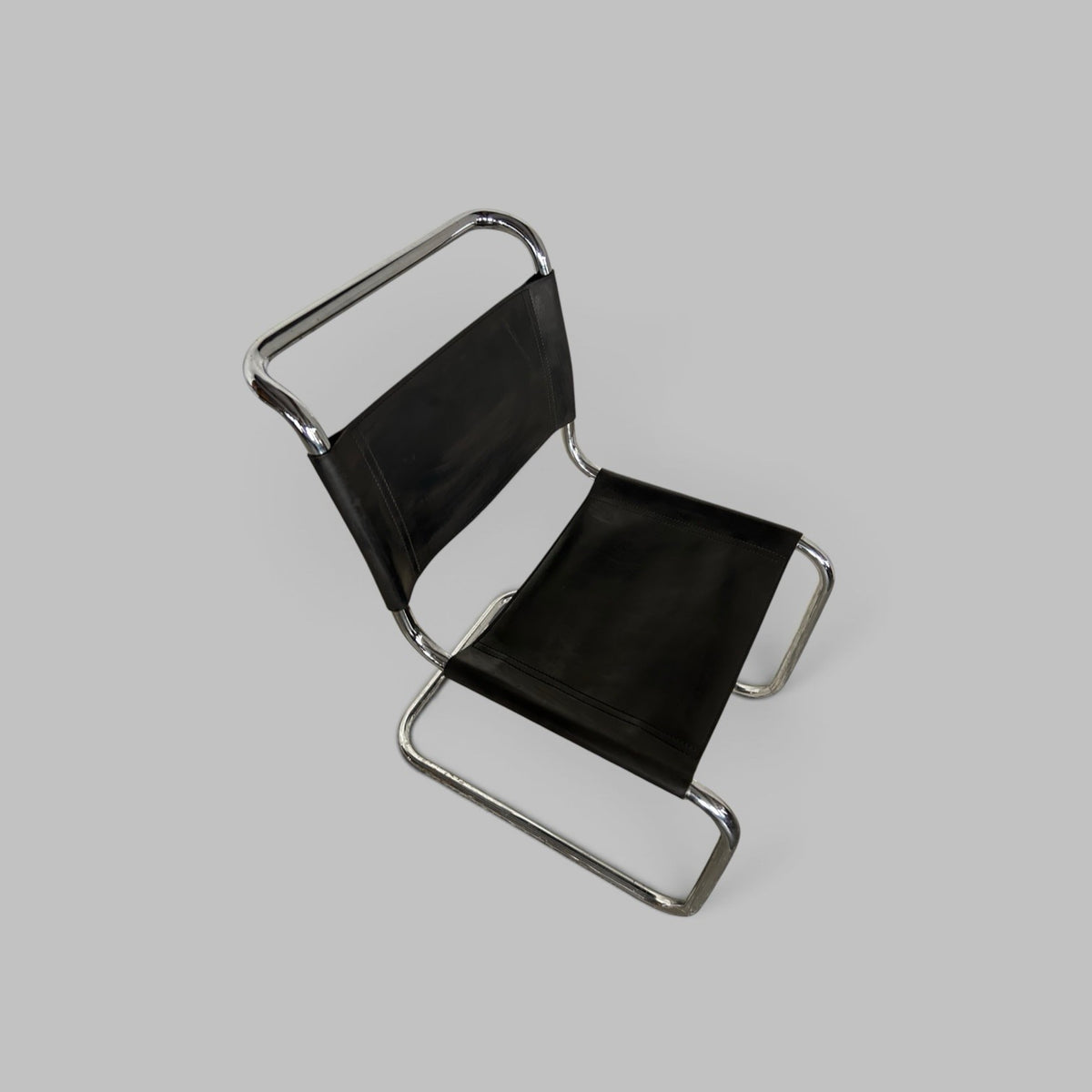 Pair of Italian Black Leather & Chrome Cantilever Chairs