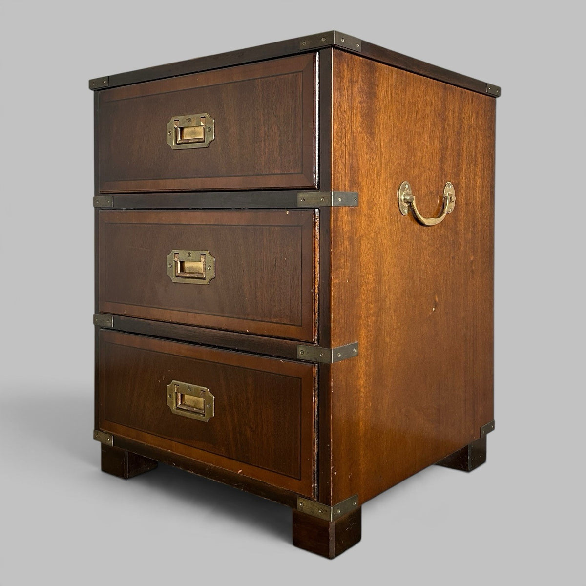 Campaign Style Mahogany Bedside Chest of Drawers