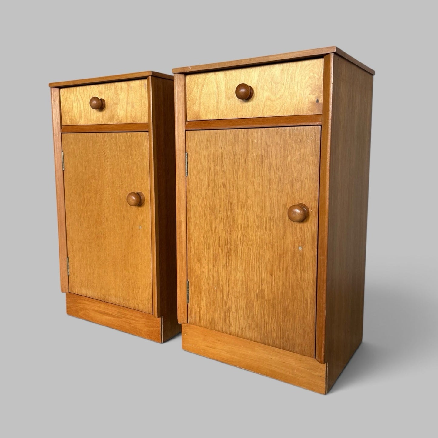 Pair of Light Teak Mid-Century Bedside Cabinets