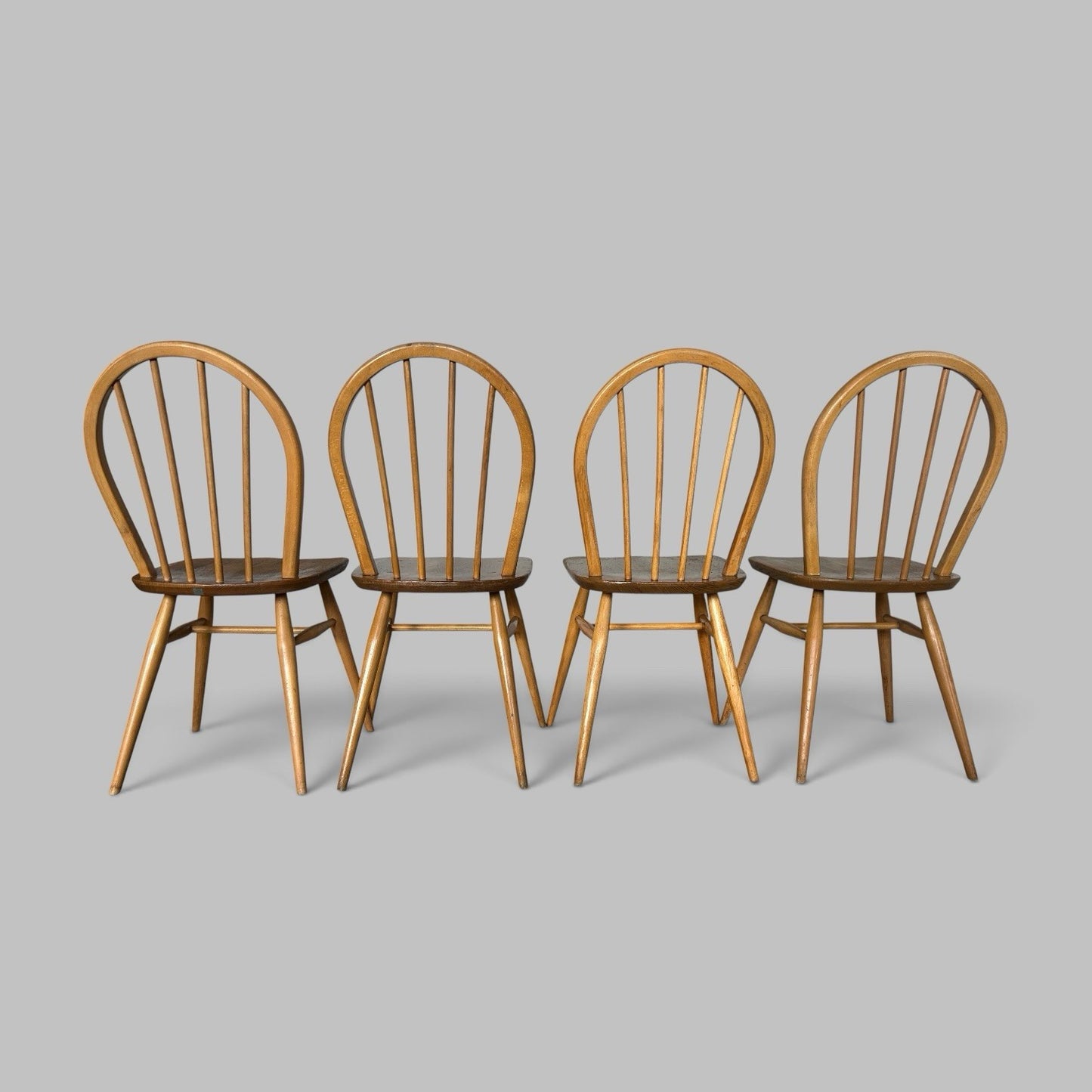 Vintage Blonde Ercol Windsor Elm & Beech Dining Chairs – Set of Four
