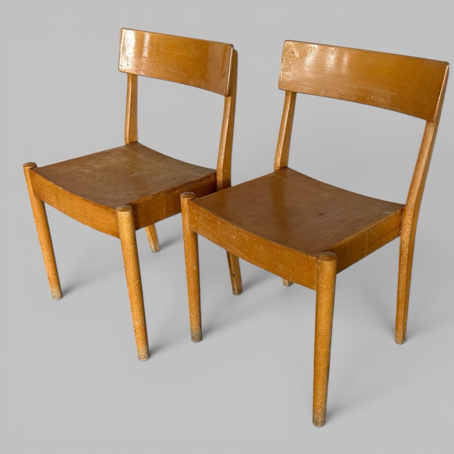 Danish FDB Møbler Beech Stacking Chairs – Pair