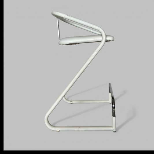 Postmodern Cantilever Stool – White Metal Bar or Breakfast Stool