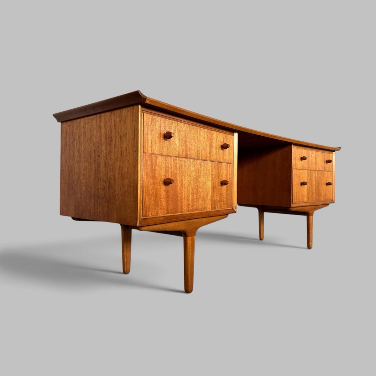 1960s Vesper Bow Front Dressing Table with Sculpted Teak Mirror