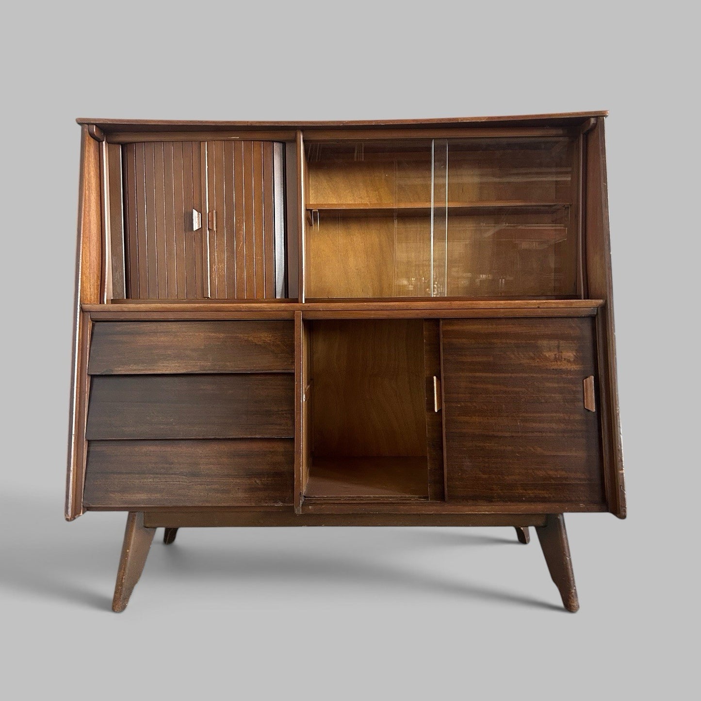 Mid Century Walnut Highboard Drinks Cabinet by F.D. Welters