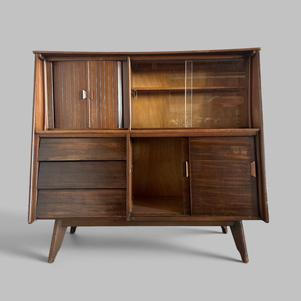 Mid Century Walnut Highboard Drinks Cabinet by F.D. Welters