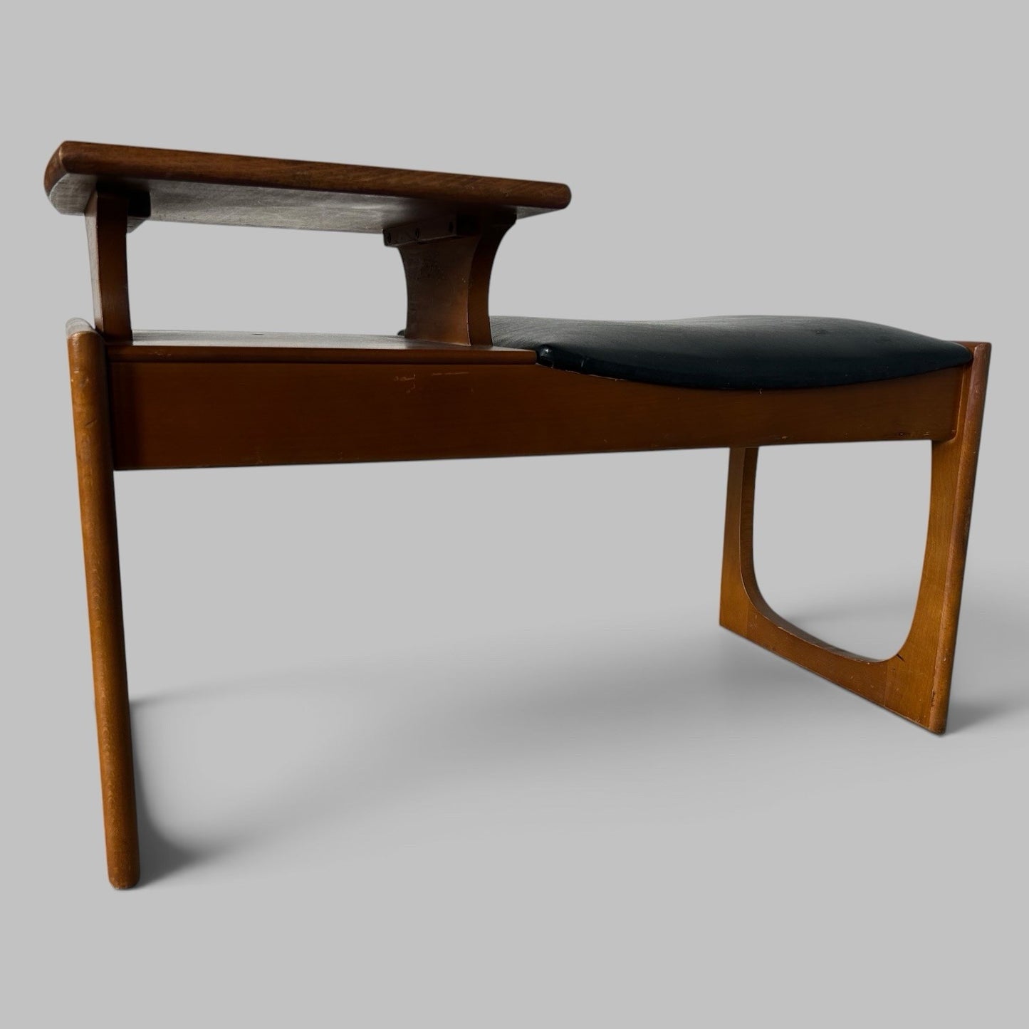 Vintage Wooden Telephone Table with Black Vinyl Seat