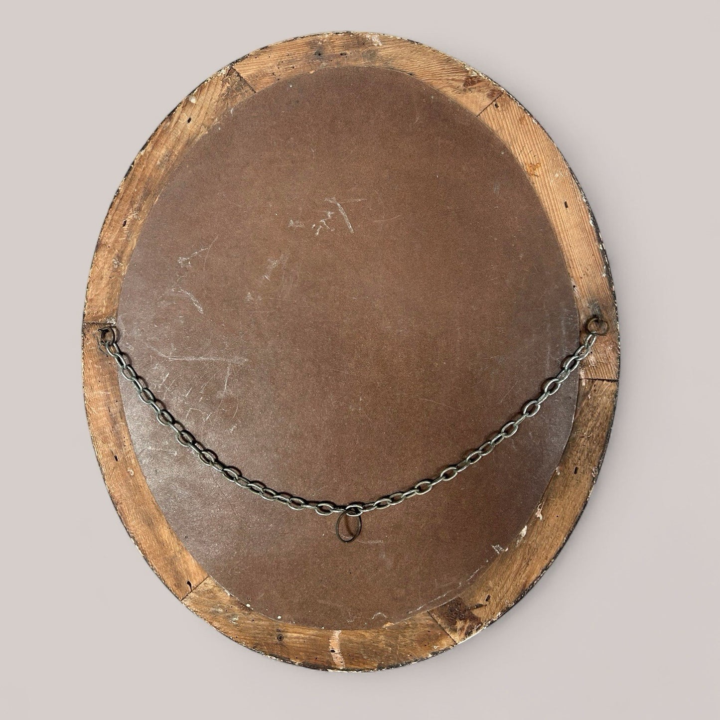 Edwardian Oval Wall Mirror with Carved Wooden Frame and Original Glass