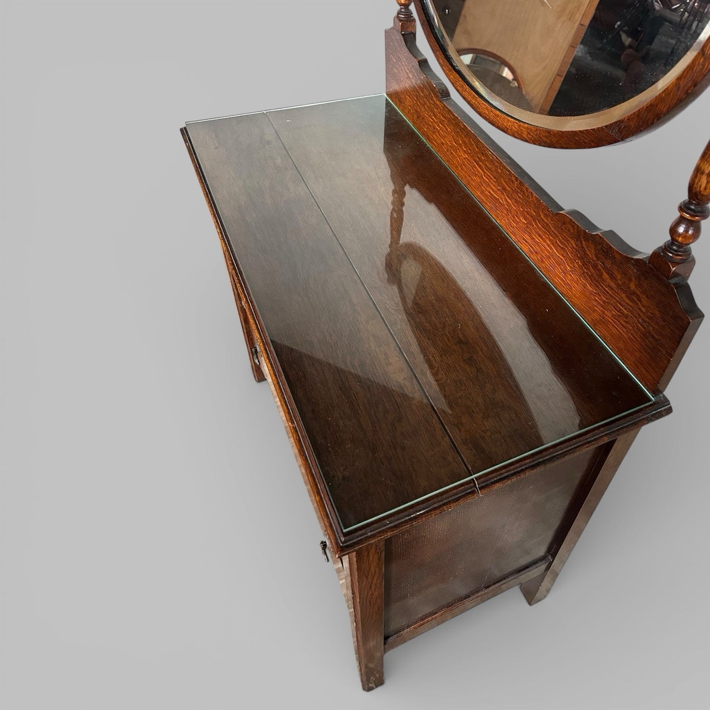 Antique Solid Oak Dresser with Mirror – Vintage Vanity Chest of Drawers