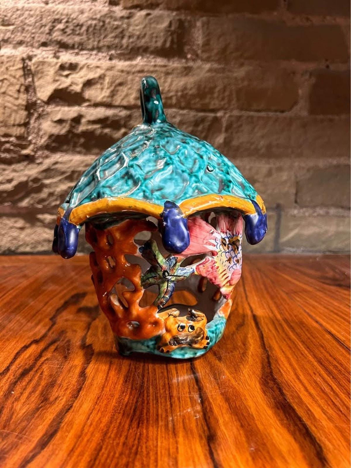 Majolica style ceramic lamp shade