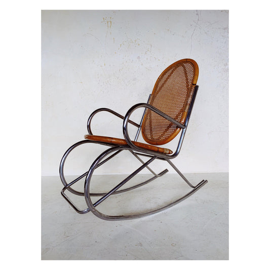 Rattan rocking chair with chrome frame