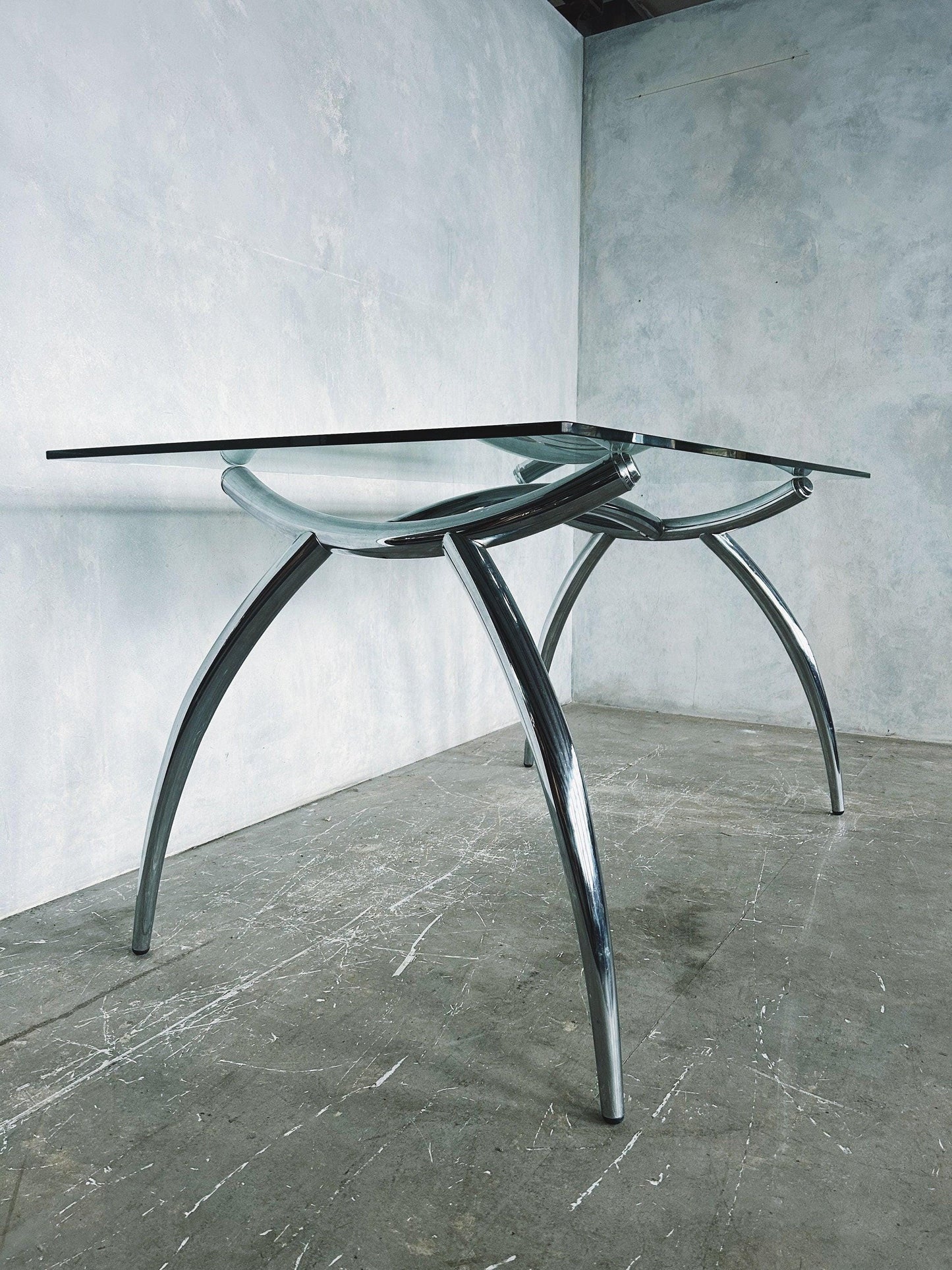 Italian glass and chrome dining table by Calligaris