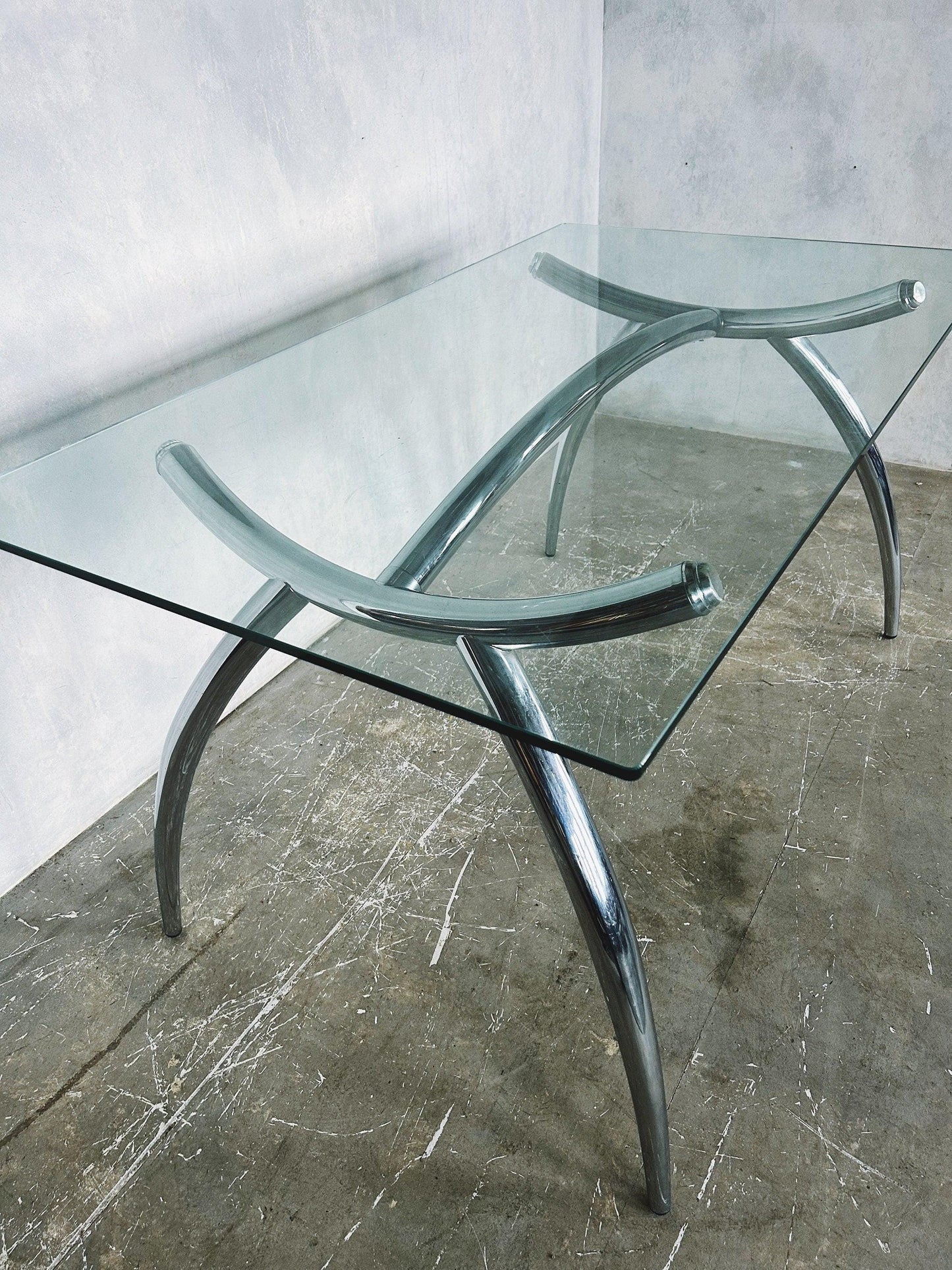 Italian glass and chrome dining table by Calligaris